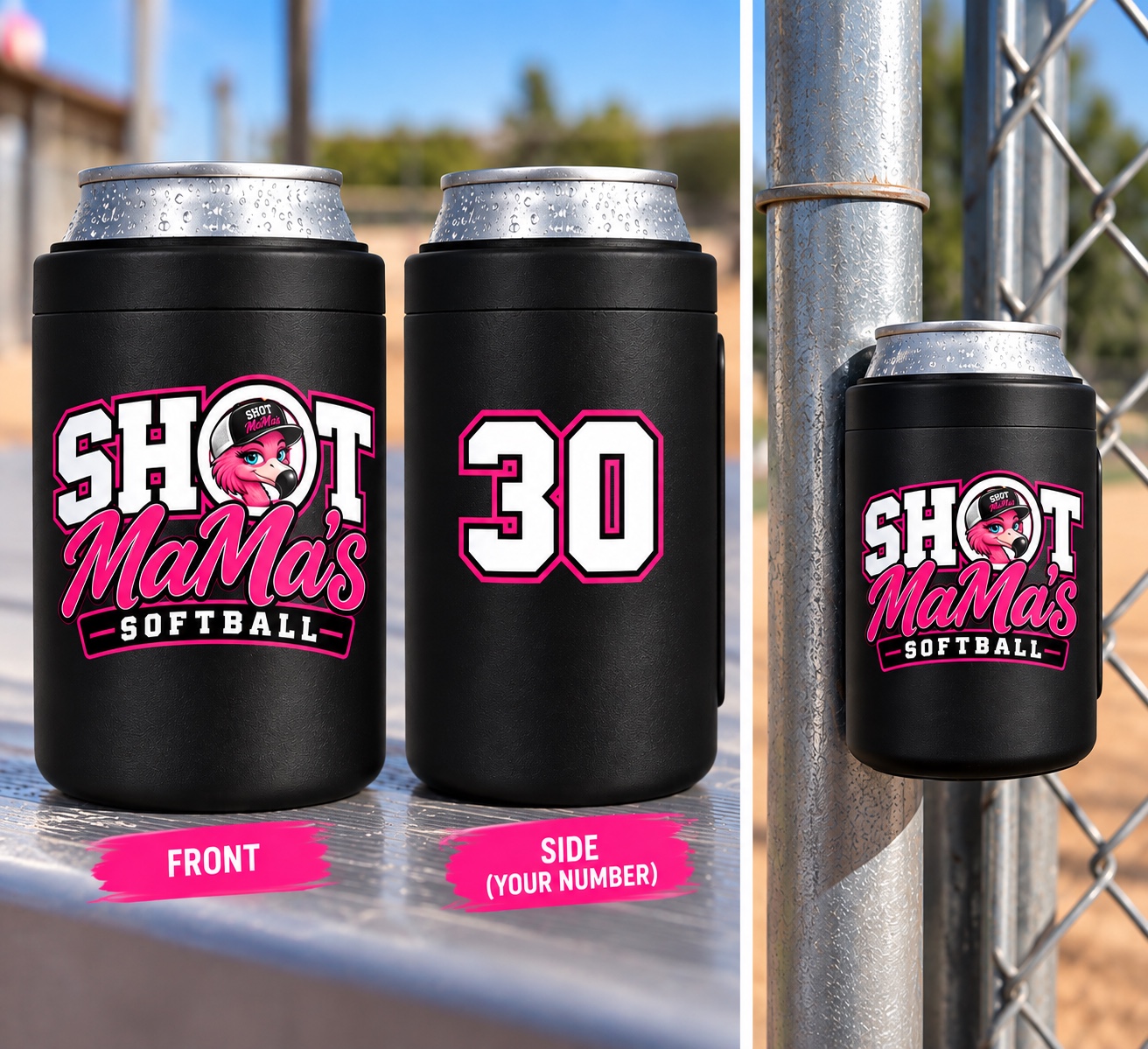 Original magnetic insulated pole coozie showing logo, personalized number and pole attachment